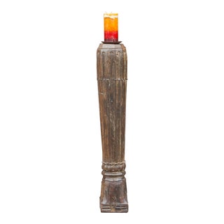 Antique Carved Column Candle Holder For Sale