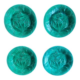 Antique Majolica Green Plates-Set of Four For Sale