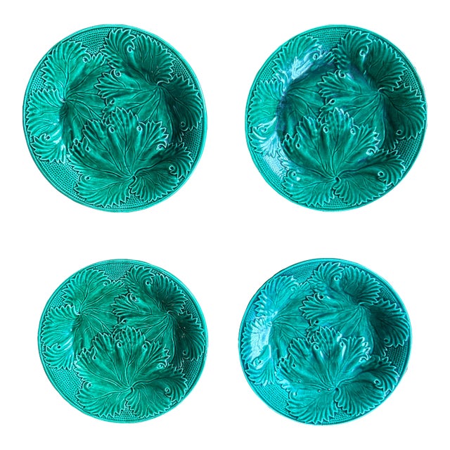 Antique Majolica Green Plates-Set of Four For Sale