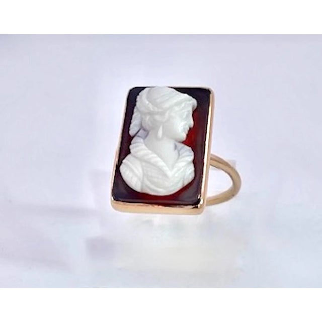 Gothic Late 19th Century Hardstone Cameo Ring 14k Yellow Gold, Size 6.5 For Sale - Image 3 of 9