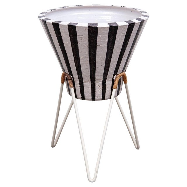 Scandinavian Tripod Planter Ceramic Black & White Stripes, Sweden, 1960s For Sale - Image 10 of 10