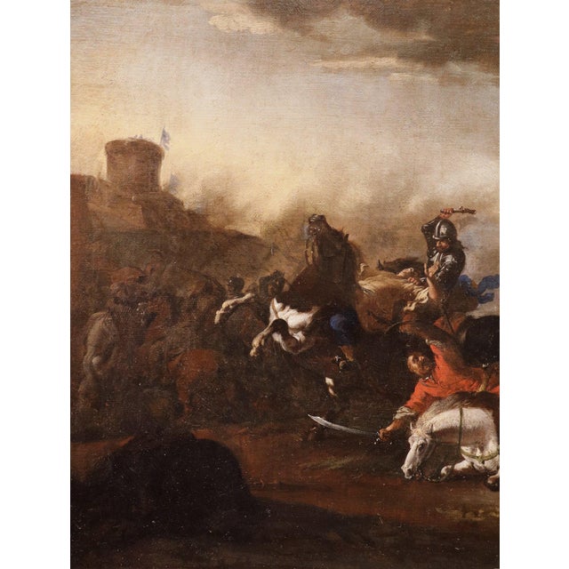 Jacques Courtois Il Borgognone, Battle Scenes, 1670, Oil on Canvases, Framed, Set of 2 For Sale - Image 11 of 16