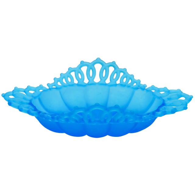 Art Deco Vintage Blue Cut-Glass Dish For Sale - Image 3 of 5