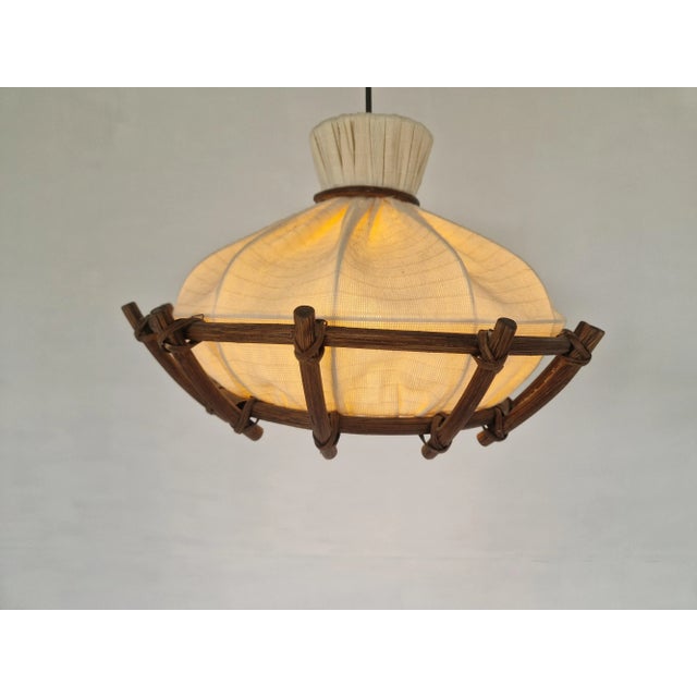 Mid-Century Scandinavian Textile and Bamboo Pendant Lamp, 1960s For Sale - Image 4 of 12