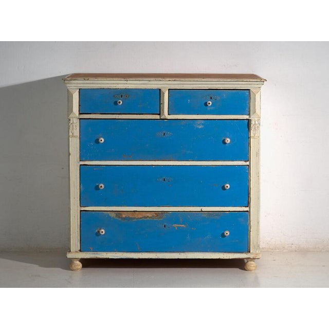 Brown Antique Painted Chest of Drawers in Pine, Central Europe, 1890 For Sale - Image 8 of 16