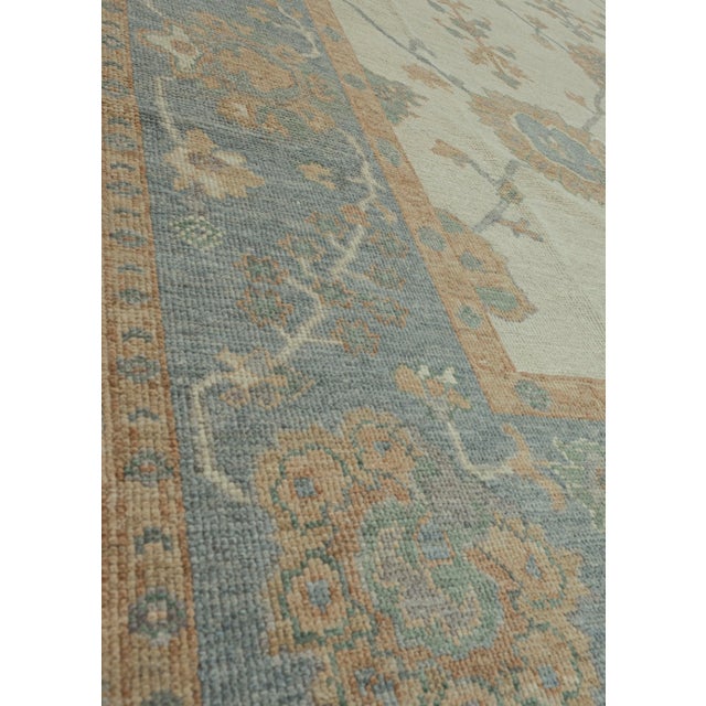 Turkish Oushak Rug Ivory and Sky Blue Handwoven Wool Rug 9'10" X 13'11" For Sale In Houston - Image 6 of 9