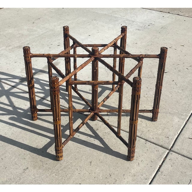 Wood Authentic McGuire Vintage Bamboo Dining Table Base, Hexagonal Shape For Sale - Image 7 of 9