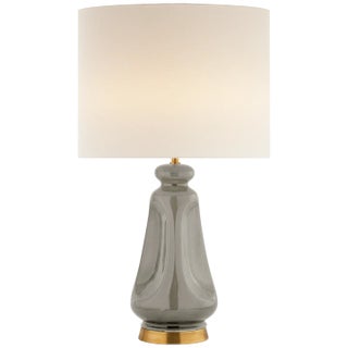 AERIN for Visual Comfort Signature Kapila Table Lamp in Shellish Gray with Linen Shade For Sale