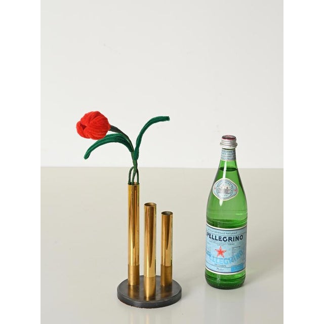 Metal Mid-Century Italian Brass Flower Holder with Blued Steel Base, 1970s For Sale - Image 7 of 13