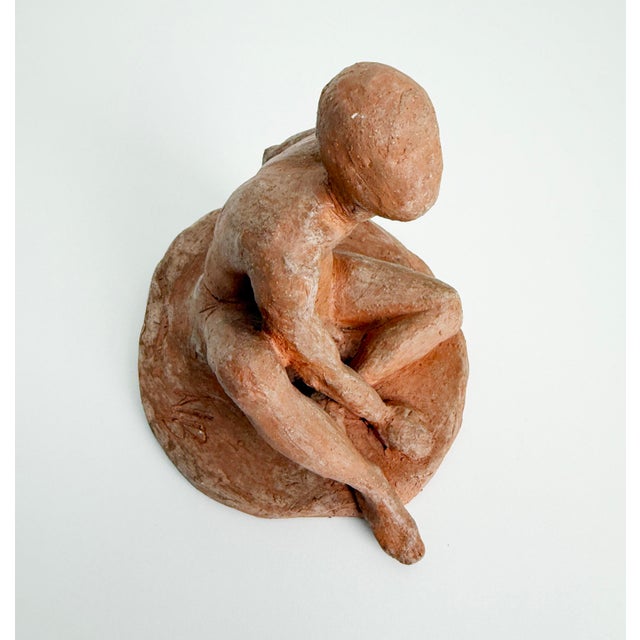 1950s abstract figurative sculpture of a seated male figure handmade in the style of German artist Hans Mettel. Formed of...