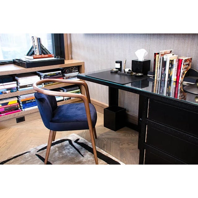 Essex Blue Velvet Chair with Arms by Javier Gomez For Sale - Image 4 of 5