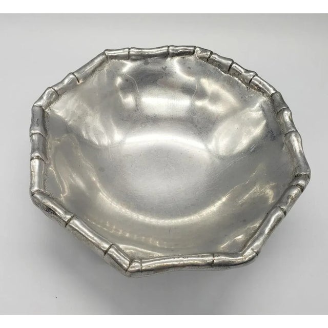 Mexican Vintage Mariposa Bamboo Pewter Serving Dish / Bowl For Sale - Image 3 of 5