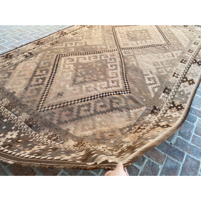 Handwoven Vintage Kilim Rug in Beige, Brown and Soft Gray, 9.6 X 16.1 Ft For Sale - Image 13 of 15