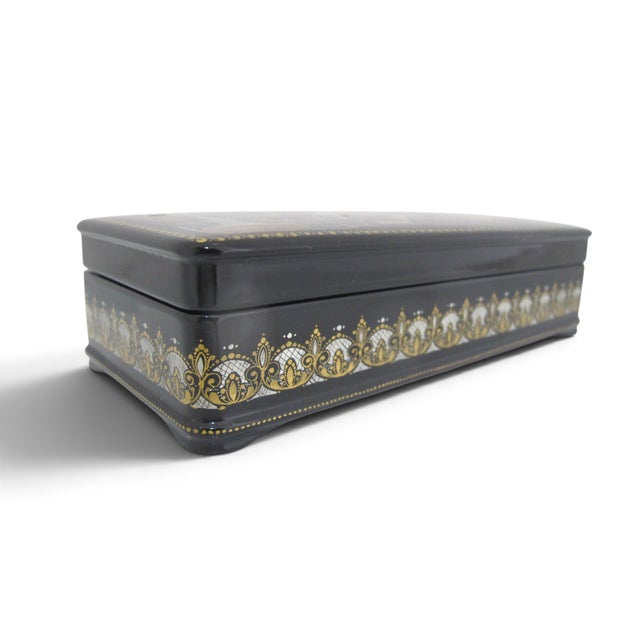 Russian Kholuy Panoramic Saint Petersburg Hand Painted Lacquer Casket Box Signed For Sale - Image 11 of 16
