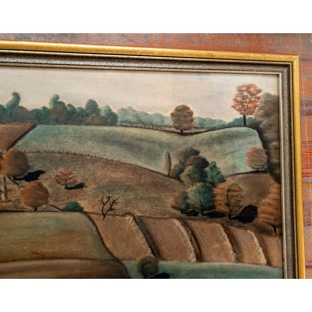 Mid-Century Modernist Oil Pastel Landscape Painting, Signed Bower For Sale - Image 4 of 16
