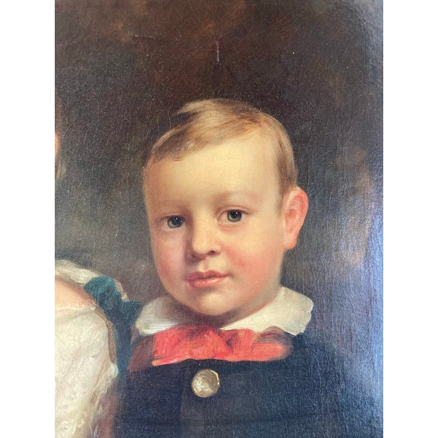 Portrait of Two Children Oil on Canvas 19th Century American Folk Art For Sale - Image 4 of 6