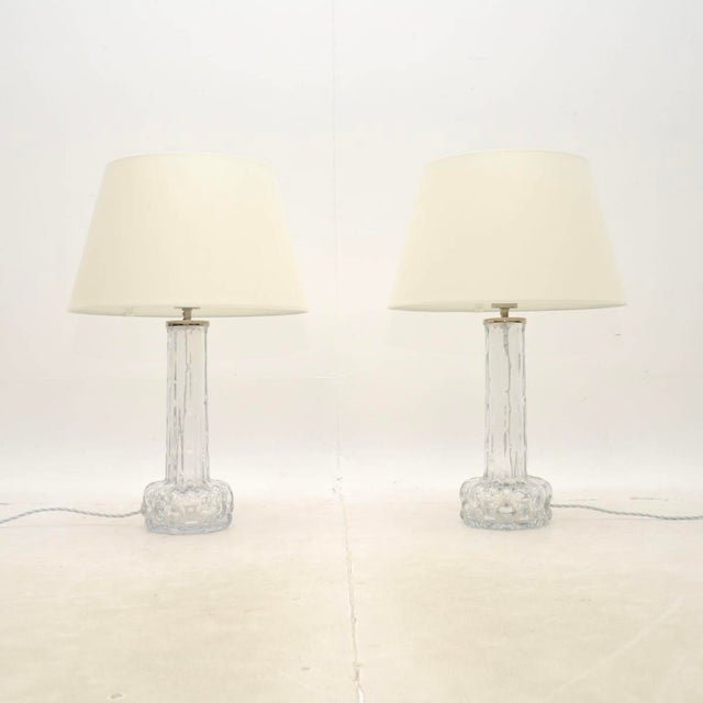 A stunning pair of vintage Swedish table lamps by Carl Fagerlund for Orrefors, dating from around the 1960’s. The quality...