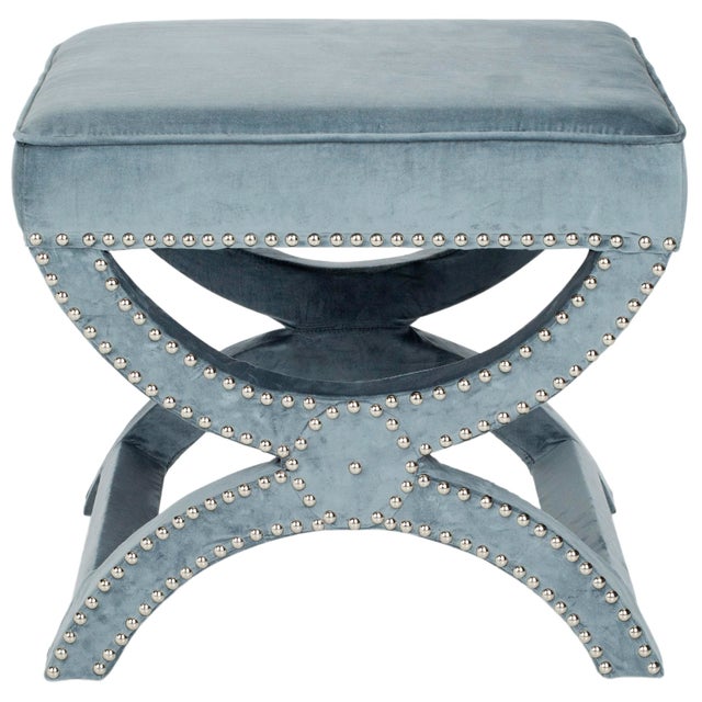 Studded Ottoman in Blue For Sale - Image 10 of 10
