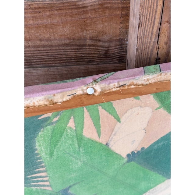 Green Vintage Vibrant Tropical Coastal Toucan & Parrot Painting on Cloth For Sale - Image 8 of 12