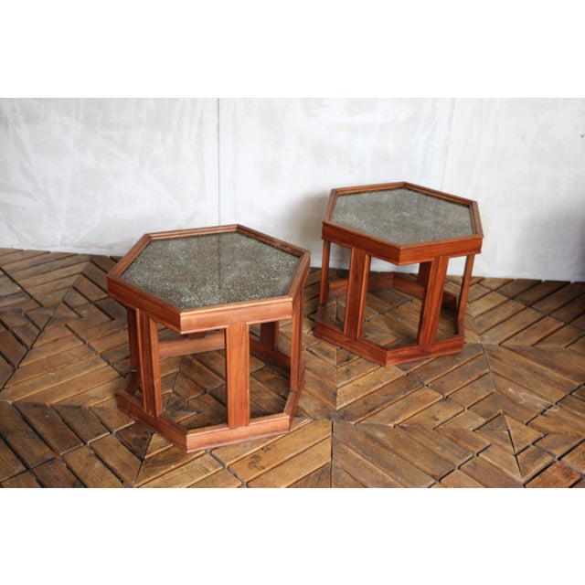 1960s Pair of John Keal for Brown Saltman “Domino” Hexagonal Side Tables | Mid-Century Modern, 1960s For Sale - Image 5 of 18