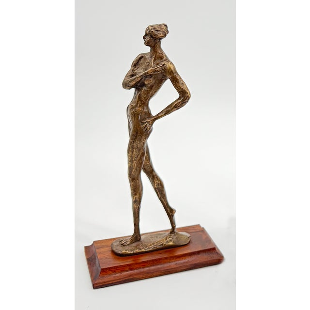 Figurative Lost-Wax Bronze Woman With Hand Over Heart Sculpture - Courage For Sale - Image 3 of 3