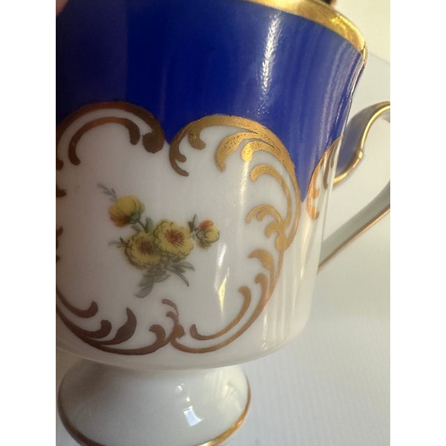 Vintage 1950's Kunst Hummendorf Kronack Bavaria Germany Porcelain Tea Set Trio Cobalt Blue Gold Tea Cup Saucer Dessert Plate For Sale - Image 11 of 18