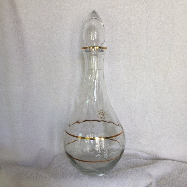 Vintage Turkish Pasabahce Blown Glass Decanter & 6 Wine Glasses Set