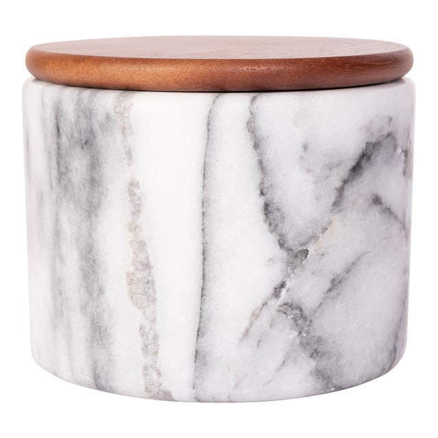 Artifacts Trading Company Storage Canister with Sealed Wood Top in White, Small For Sale