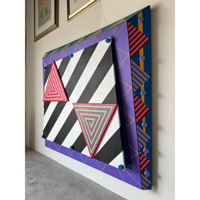 1995 Oversized Postmodern Neil Loeb Mixed Media 3d Pop Art Acrylic on Canvas Geometric Abstract Painting For Sale - Image 4 of 12