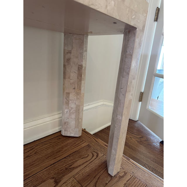 Post Modern Tessellated Stone Brass Inlay Console Sofa Table For Sale - Image 9 of 11