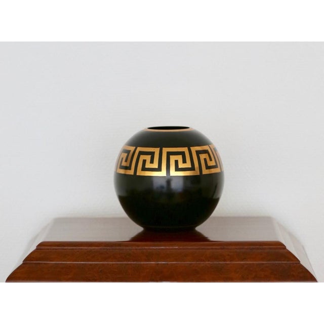 Art Deco Black Opaline Vase with Gilt Decor, 1930s For Sale - Image 4 of 5