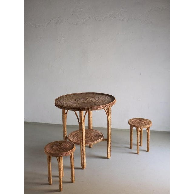 Wood Vintage Table Set in Woven Wicker, 1980s, Set of 3 For Sale - Image 7 of 8