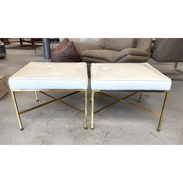 a great pair of 1950’s Paul McCobb for Calvin Furniture X base brass stools with their original upholstery. Not sure if...