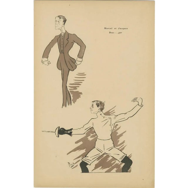 Mich, Fencing Caricatures, 1907, Prints, Set of 3 For Sale - Image 3 of 10