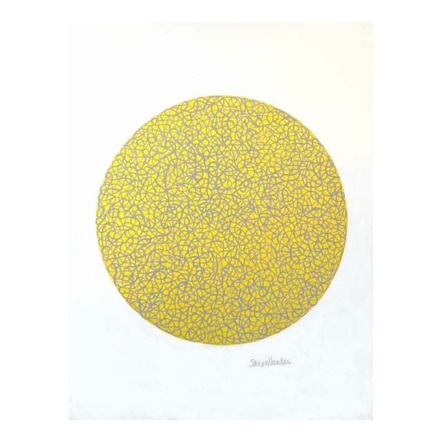 Circle Swirl With Yellow Acrylic Painting For Sale