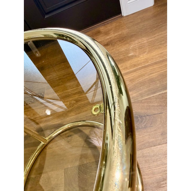 Hollywood Regency Vintage Brass & Glass Nesting Coffee Table Set + Side Table | in the Style of Milo Baughman | Hollywood Regency For Sale - Image 3 of 10