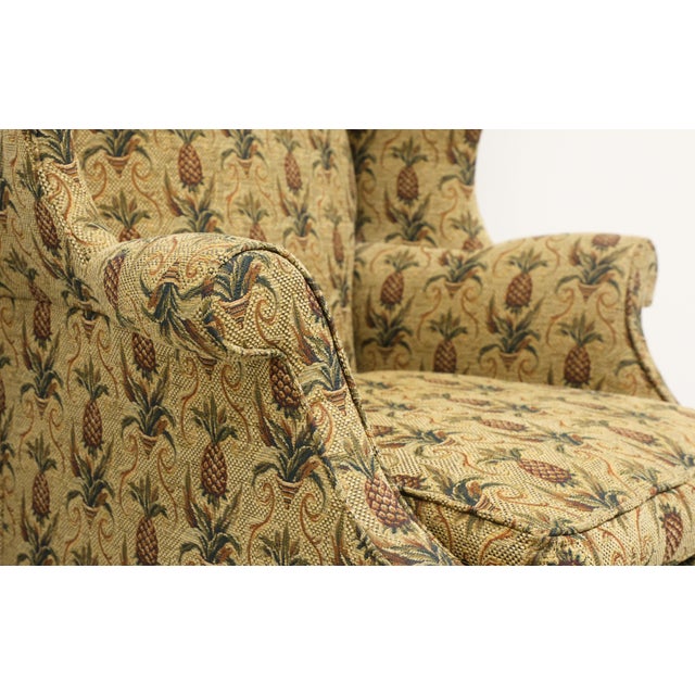 Brown Southwood Mahogany Frame Chippendale Pineapple Fabric Wing Back Chair W/ Ottoman For Sale - Image 8 of 15
