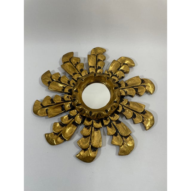 Hollywood Regency Mid 20th Century Petite 10" Italian Giltwood Sunburst Wall Mirror For Sale - Image 3 of 18