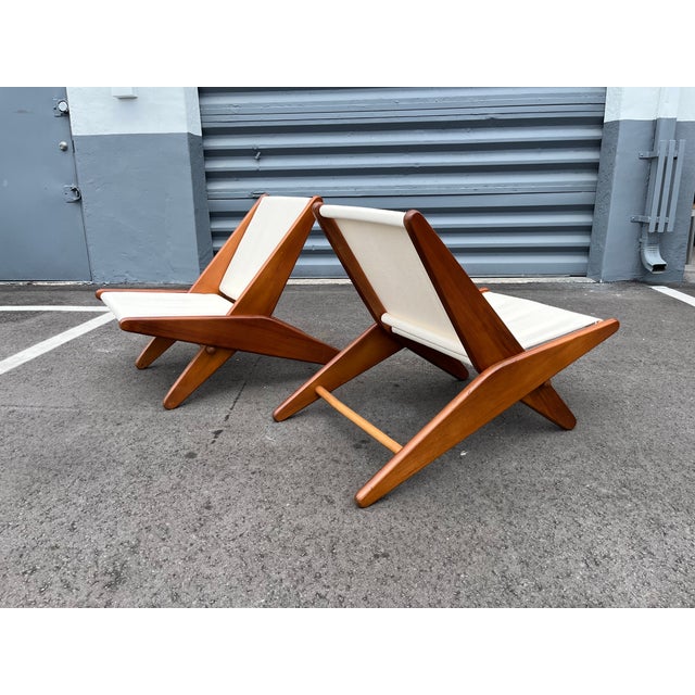 Folding Scissor Chairs by Ficks Reed Circa 1950, Linen, Fir - Set of 2 For Sale - Image 10 of 12