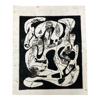 Mid Century Modern Original Abstract Lithograph Print For Sale