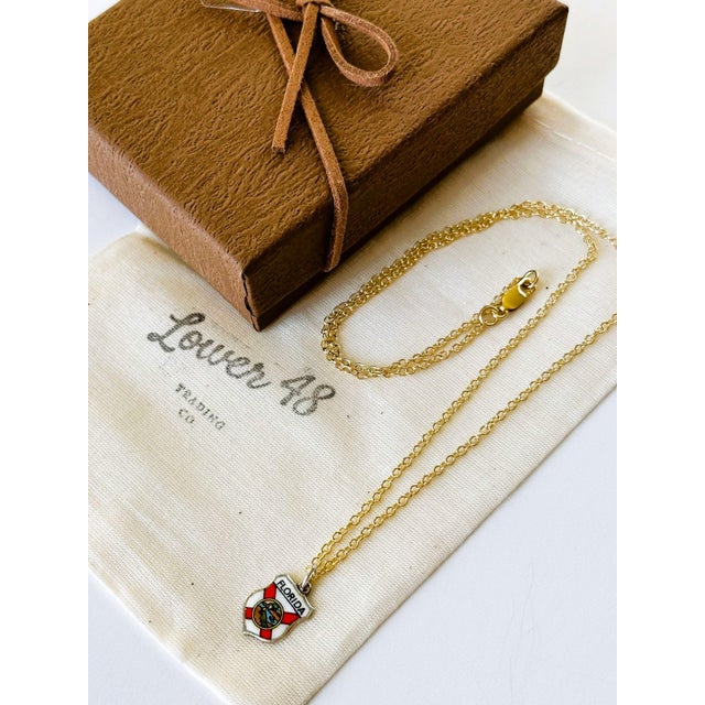 Vintage Fritz REU Sterling Silver enamel charm features the Florida Flag, on a new 18 inch Gold Filled necklace with a...