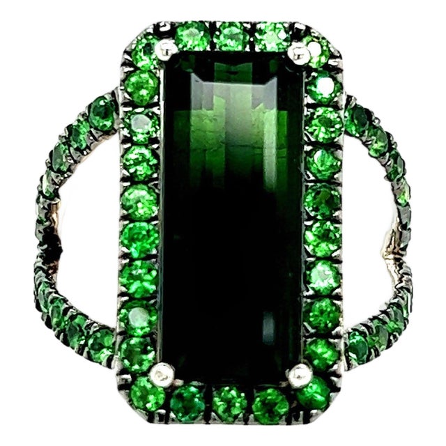 Natural Tourmaline Tsavorite Ring 7 14k Gold 6.77 TCW Certified For Sale