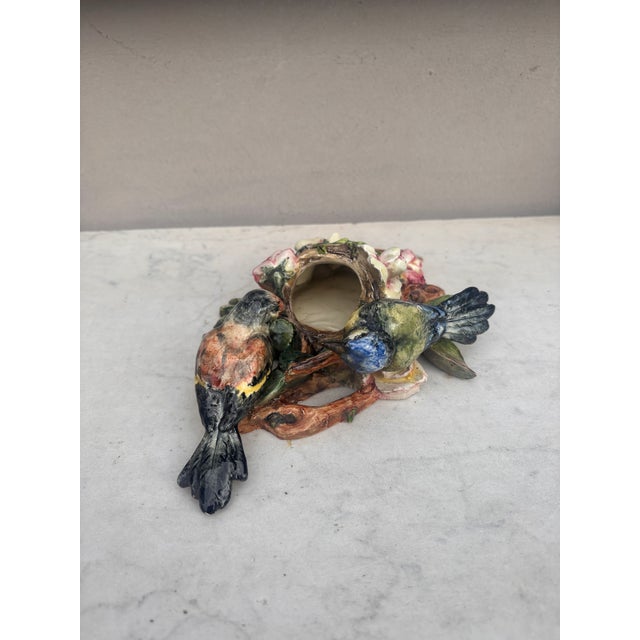 Delphin Massier Rare 19th Century Majolica Birds & Roses Wall Pocket Delphin Massier For Sale - Image 4 of 8