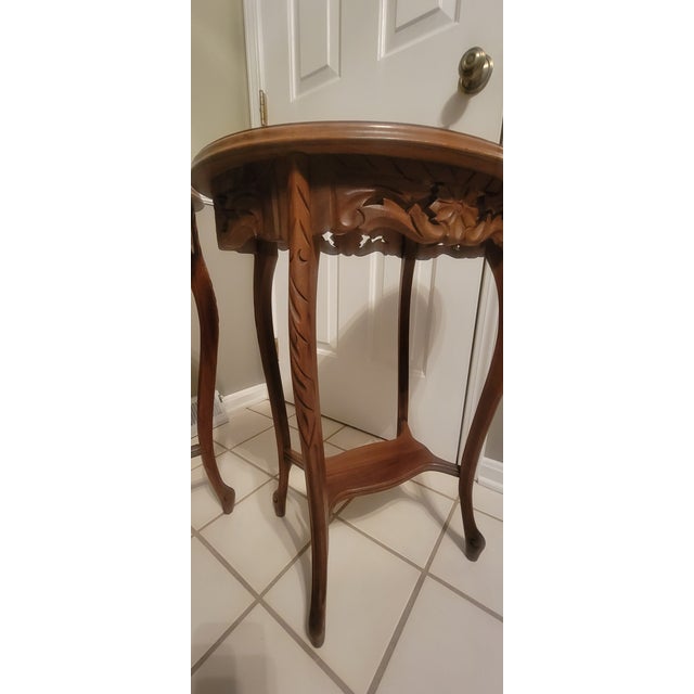 1940s 1940's French Louis XV Style Accent Tables With Floral Marquetry Inlay Top - A Pair For Sale - Image 5 of 16