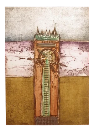 Enrique Embroli "Totem Viii" Vintage Monotype Collagraph Etching on Paper Unframed Hand Signed