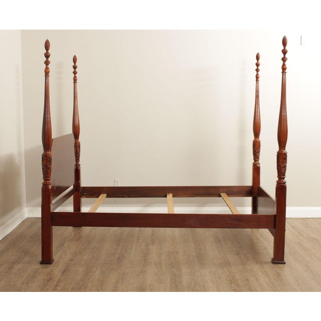Traditional Lexington Queen Size Carved Mahogany Poster Bed For Sale - Image 3 of 18
