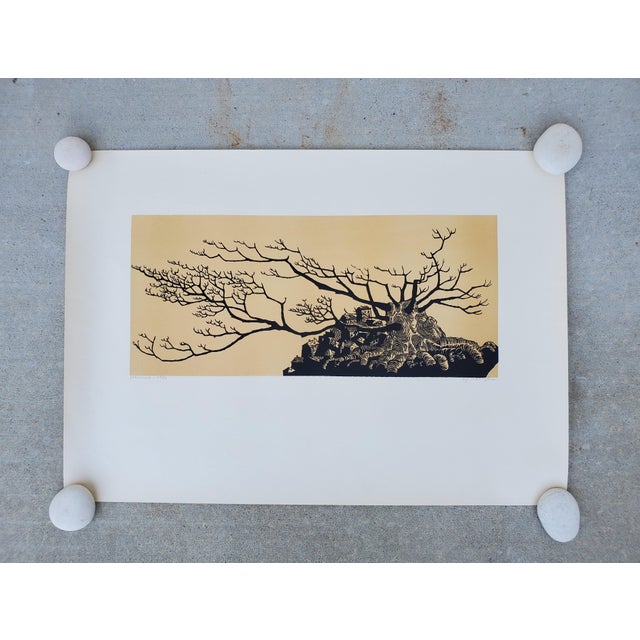 A Vintage Linocut Block Print Signed Arieh Kimhi, Jerusalem 1974, Numbered 5/120 For Sale In San Diego - Image 6 of 12