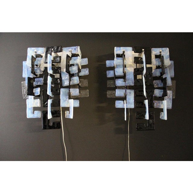 Mid-Century Modern Modern Wall Lights in Black, Iridescent Murano Glass and Crystal for Mazzega, 1960s, Set of 2 For Sale - Image 3 of 18