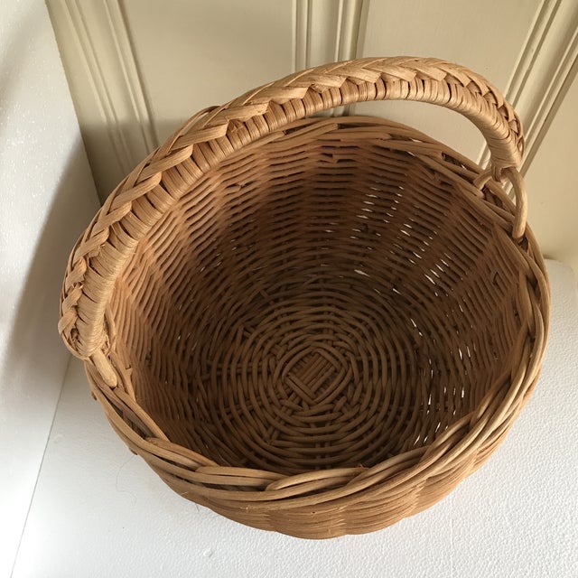 Boho Natural Wood Woven Basket | Chairish