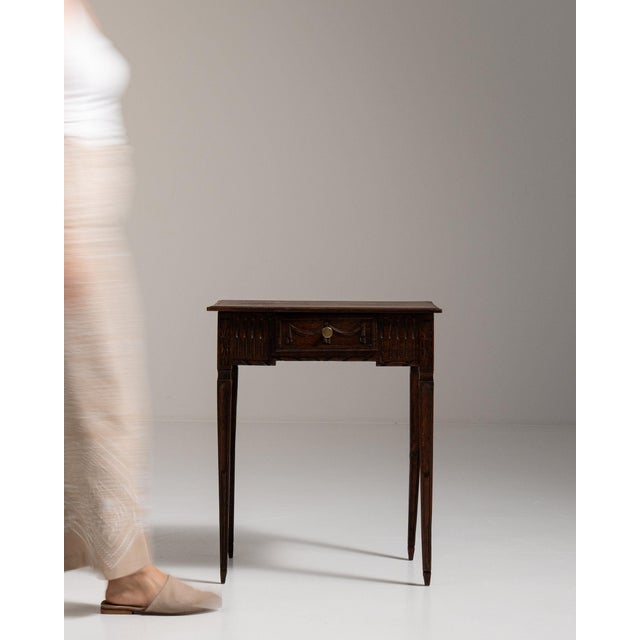 Brown 19th Century France Rich Walnut Brown Carved Walnut Side Table With Drawer For Sale - Image 8 of 11